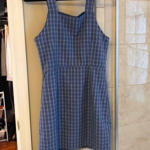 Blue & White Plaid Print Dress